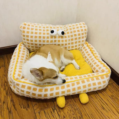 Yellow Big Eyes Pet Cat Dog Bed Warm Comfortable Dog House - Small Ultrasoft Plush Pet Dog Bed- Square Cat Bed Cushion Soft Warm Beds (Large)