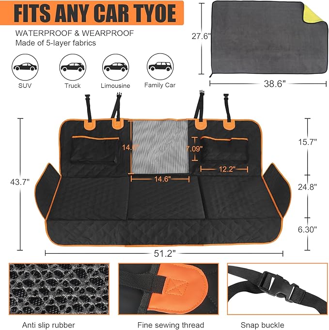 Back Seat Extender for Dogs Hard Bottom Dog 330lbs-Waterproof Dog