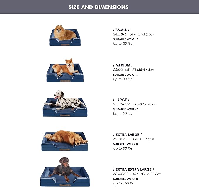 XXL Orthopedic Dog Sofa Bed - Jumbo Pet Couch with Memory Foam, Completely Removable Washable Cover, Waterproof Lining, Nonskid Bottom, Navy Blue - Perfect for Large Breeds