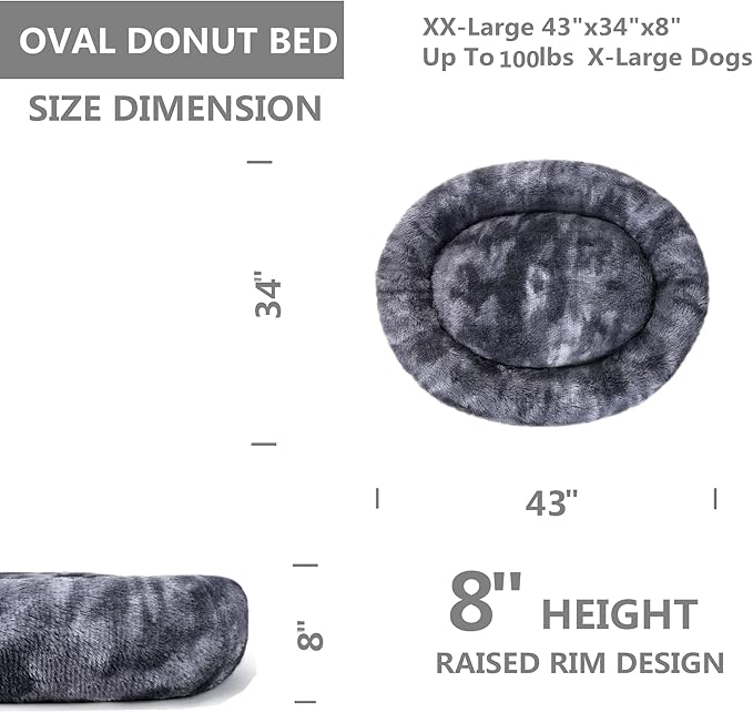 Coohom Oval Calming Donut Cuddler Dog Bed Bed(30"/36") for (XXL(43"x34"x8"), Grey2021)