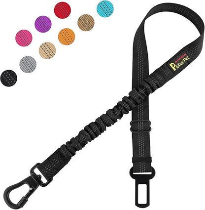 Plutus Pet Dog Seat Belt for Car, Adjustable Dog Car Harness with Carabiner Clip, Reflective Safety Dog Seatbelt Leash with Elastic Bungee, Black