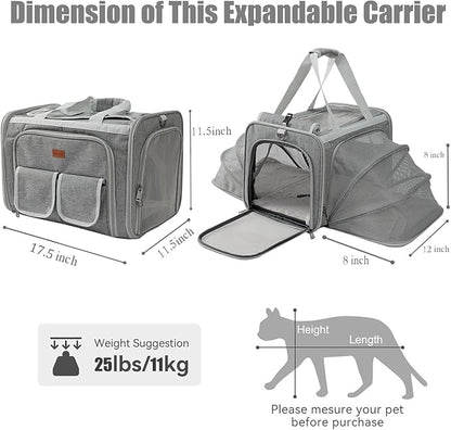 Puppy Carrier Cat Bag Expandable Bunny Small Animal Traveling Outdoor Carry Kennel (Grey,2Sides Expandable)