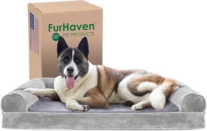 Furhaven Cooling Gel Dog Bed for Large Dogs w/ Removable Bolsters & Washable Cover 95 lbs