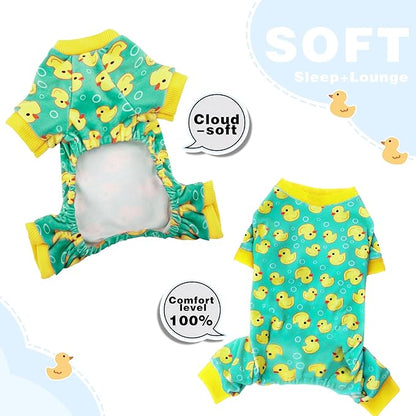 Paiaite Dog Pajamas Onesie: Comfortable Four-Legged Apparel for Small, Medium, & Large Dogs, Polyester Material for Comfort, Wrinkle Resistance, Moisture Wicking, and Stretchiness Yellow Duck XS
