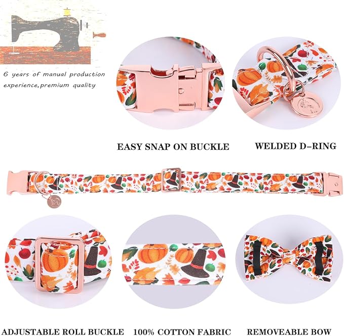 DOGWONG Fall Dog Collar with Bowtie