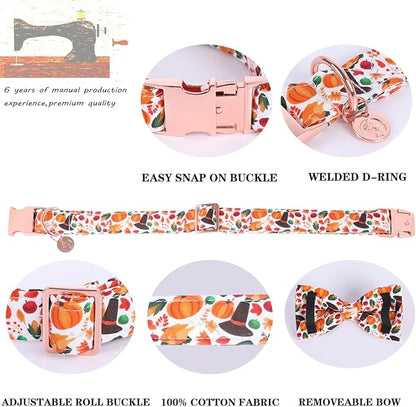 DOGWONG Fall Dog Collar with Bowtie
