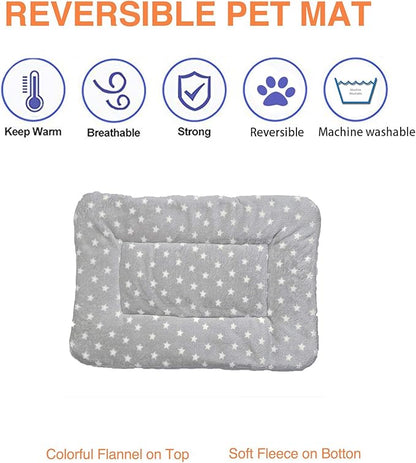 2 Pcs Pet Bed Mats. Ultra Soft Pet (Dog/Cat) Bed with Cute Prints. Reversible Faux Lambswool Kennel Pad for Medium Small Dogs and Cats. Machine Washable Pet Bed.