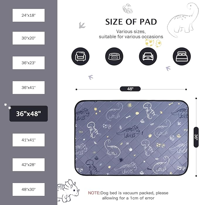 IEUUMLER Washable Pee Pads for Dogs 2 Pack EU007 (Gray 36"X48"-2pcs)