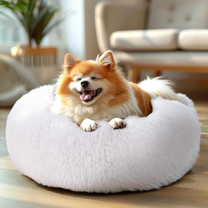 Veehoo Calming Dog Bed for Medium Small Dog 25 lbs 23", White