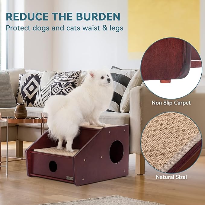 Petsfit Wooden cat ramp for Old Cats Red(21x17x14 inch)