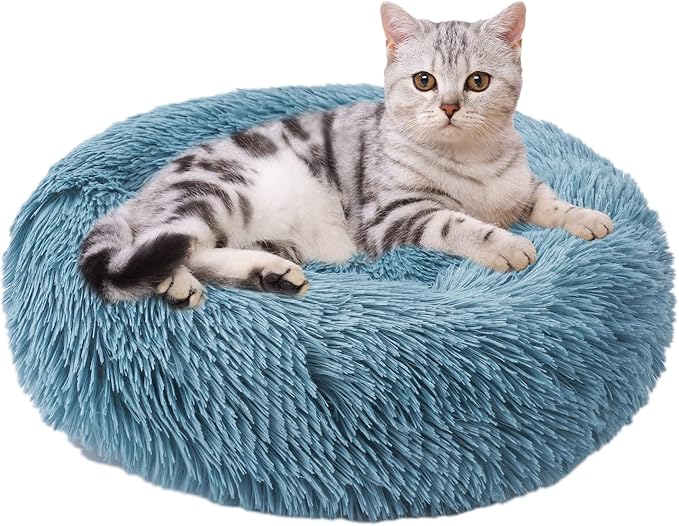 Aurako Cat Bed Dog Bed Round Cushion Pet 16" Cyan