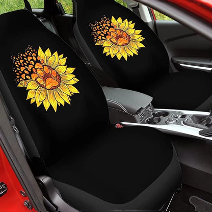 Yellow Sunflower & Paw Car Seat Covers Set of 2