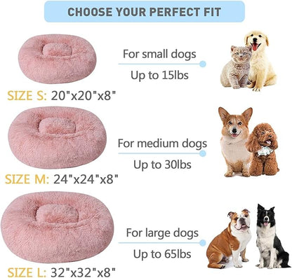BinetGo Calming Cat and Dog Beds，20/24/32 inches Dog Bed (24", Pink)