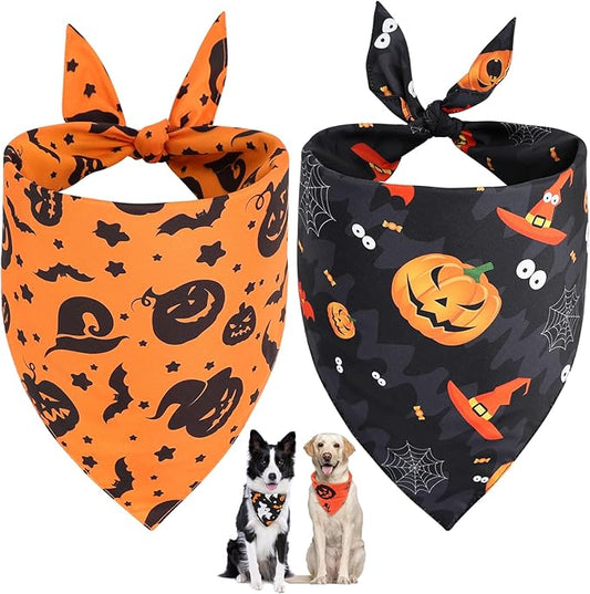 Vivifying Halloween Dog Bandanas 2 Pack, Sorceress Hat and Pumpkins Halloween Accessories for Pets, Dog Scarf Costume for Trick-or-Treating, Photo Prop, and Party Decor (X-Large, Orange & Black)