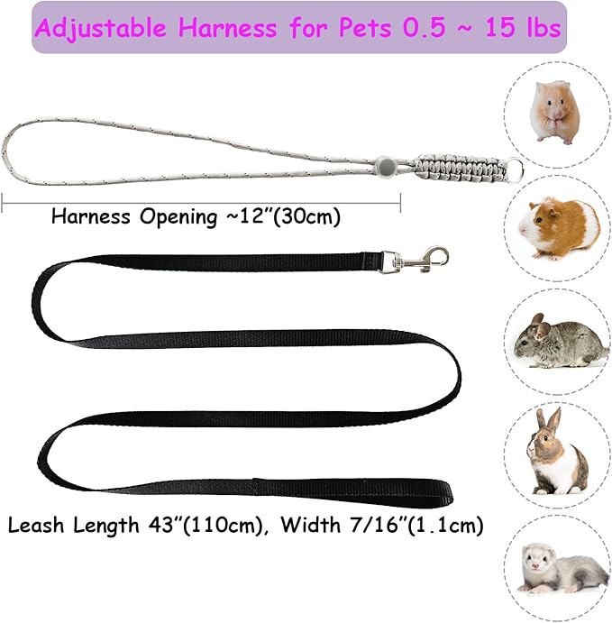 Handmade Figure 8 Harness and Leash for Ferrets/Bearded Dragons/Guinea Pigs/Rats/Chinchillas/Reptiles/Birds/Squirrels/Small Animals