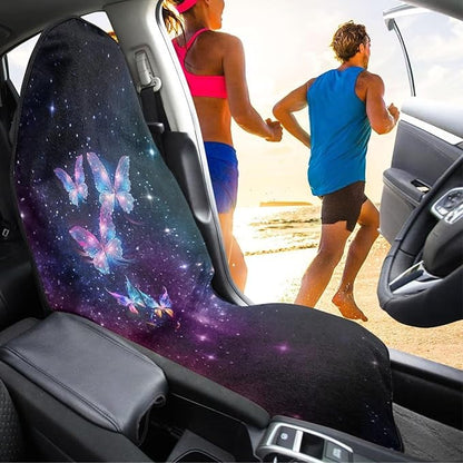 Butterfly Galaxy Sweatproof Towel Car Front Seat Cover Non-Slip Bucket Seat Protector Easy to Install for Athletes