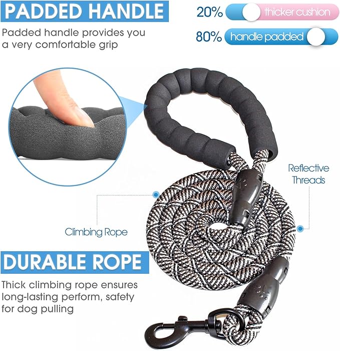 BAAPET 2/4/5/6 FT Dog Leash with Comfortable Padded Handle and Highly Reflective Threads for Small Medium and Large Dogs (5FT-1/2''