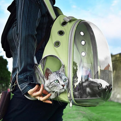 TOYSINTHEBOX Cat Backpack Carrier, Expandable Pet Bubble Backpack for Cat Small Dog Pet Travel Carrier Carrying Bag for Hiking, Travelling, Walking, Camping & Outdoor Up to 13 Lbs Light Green