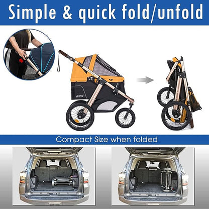 HPZ Pet Rover Run Performance Jogging Sports Stroller with Comfort Rubber Wheels/Zipper-Less Entry/1-Hand Quick Fold/Aluminum Frame for Small/Medium Dogs