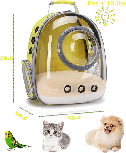 Bubble Cat Carrier Backpack Transparent Pet Carrier Backpack for Small Puppy and Bunny (Yellow, Backpack)