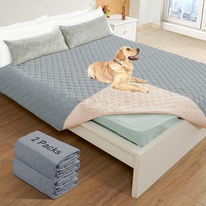 2 Pack Waterproof Dog Bed Cover Blanket Non Slip Couch Cover for Pets Large Dog Cat Kids Children Sofa Furniture Protector(82"×102", Light Grey)