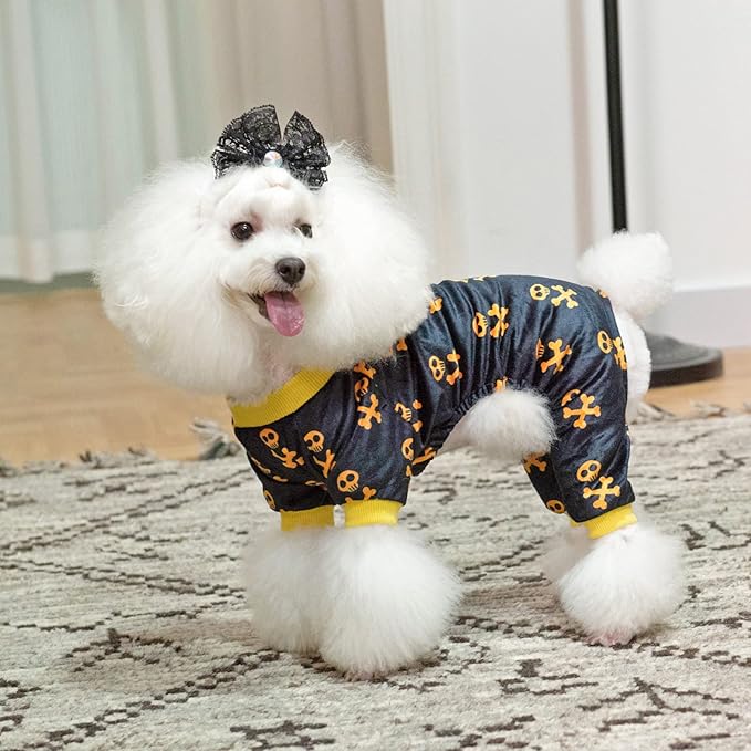 CuteBone Dog Halloween Pajamas Skull Clothes Soft Puppy Pjs for Small Dogs P247L