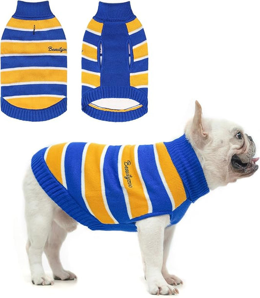 BEAUTYZOO Small Dog Sweater- Striped Pet Sweaters for Spring Summer Dog Clothes, Turtleneck Pullover Knitwear for Small Medium Large Dogs, Warm Coat Easter Outfit for Chihuahua Puppy Cat Boys Girls