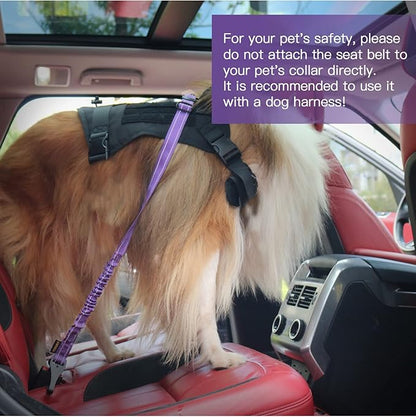 AUBELL Dog Seatbelt, Updated 3-in-1 Pet Car Seat Belt for Dogs, Bungee Dog Car Tether with Clip Hook Latch & Buckle, Heavy Duty Dog Car Harness with Swivel Aluminum Carabiner,Purple