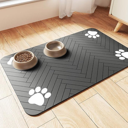 Pet Feeding Mat-Absorbent Pet Placemat for Food and Water Bowl (16"x24", Striped
