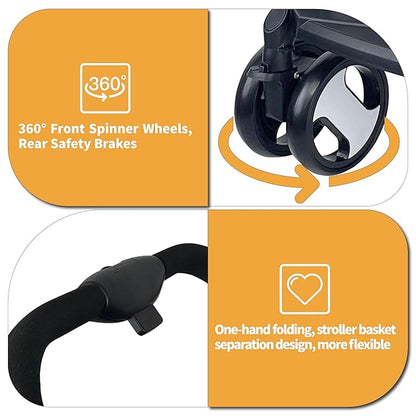 3-in-1 Dog Stroller for Medium Dogs 2 Dogs/Cats, 44lbs(Grey)