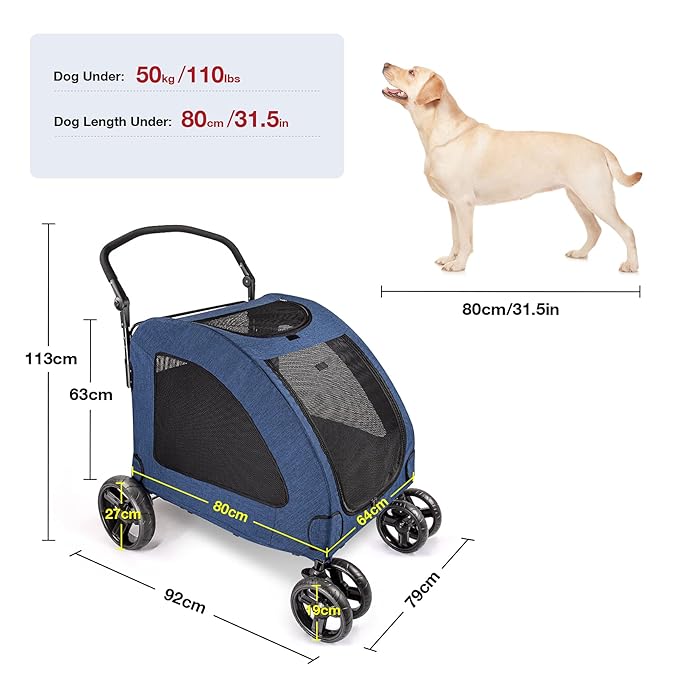 IREENUO 4 Wheels Dog Stroller for Large Pet Jogger Stroller for 2 Dogs 110 lbs