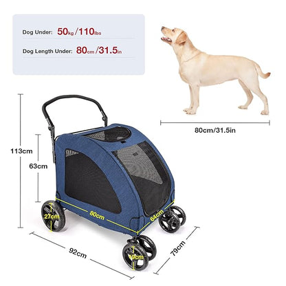 IREENUO 4 Wheels Dog Stroller for Large Pet Jogger Stroller for 2 Dogs 110 lbs