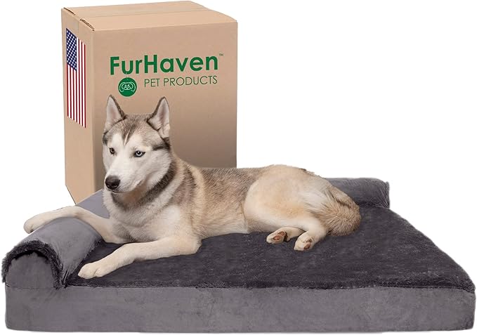 Furhaven Memory Foam Dog Bed for Large Dogs w/ Removable Bolsters & Washable Cover 95 lbs
