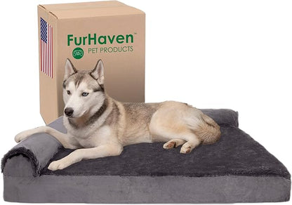 Furhaven Memory Foam Dog Bed for Large Dogs w/ Removable Bolsters & Washable Cover 95 lbs