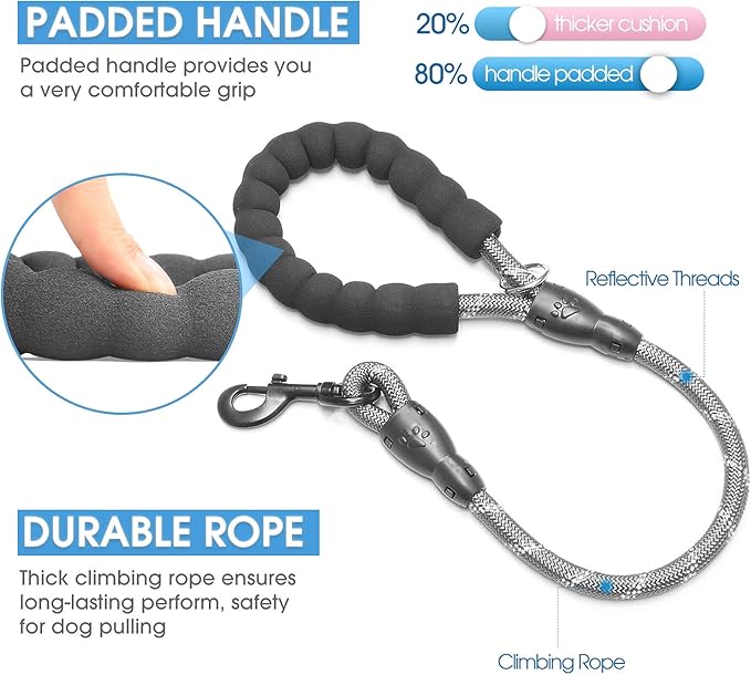 BAAPET 2/4/5/6 FT Dog Leash with Comfortable Padded Handle and Highly Reflective Threads for Small Medium and Large Dogs (2FT-1/2''