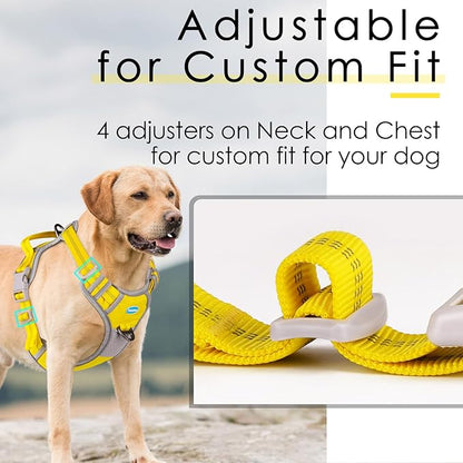 ThinkPet No Pull Harness Breathable Sport Harness with Handle-Dog Harnesses Reflective Adjustable for Medium Large Dogs,Back/Front Clip for Easy Control S Yellow