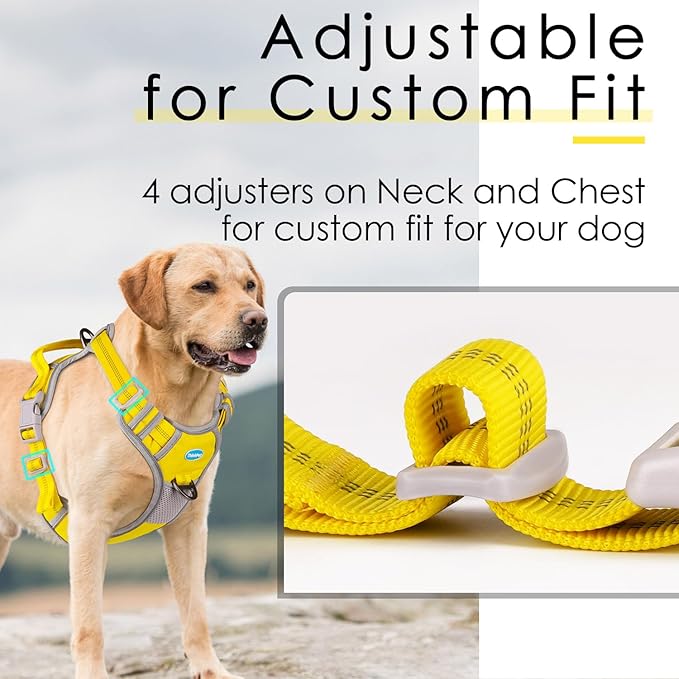 ThinkPet No Pull Harness Breathable Sport Harness with Handle-Dog Harnesses Reflective Adjustable for Medium Large Dogs,Back/Front Clip for Easy Control L Yellow