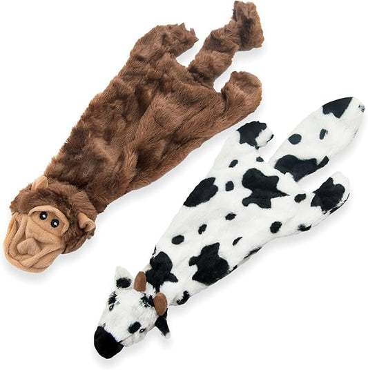 Best Pet Supplies 2-in-1 Stuffless Squeaky Dog Toys with Soft, Durable Fabric for Small, Medium, and Large Pets, No Stuffing for Indoor Play, Holds a Plastic Bottle - Cow, Monkey, Medium