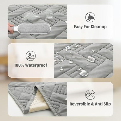 Dog Bed Cover for Pets Blankets Rug Pads for Couch Protection Waterproof Bed Covers Dog Blanket Furniture Protector Reusable Changing Pad (Light Grey+Ivory, 82"x102")