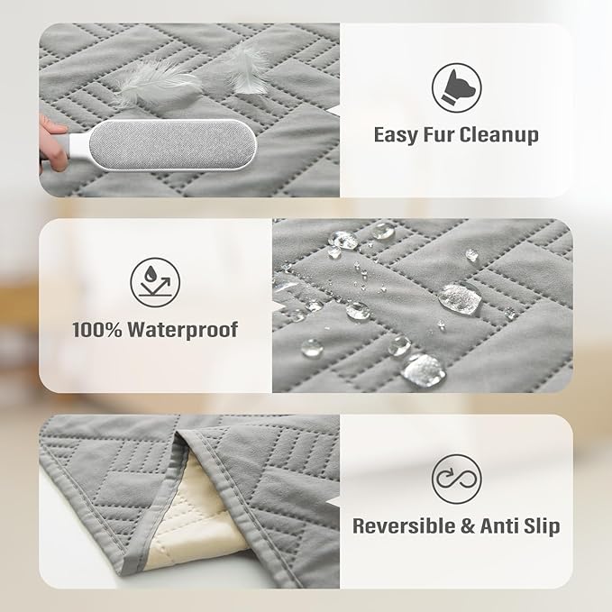 Dog Bed Cover for Pets Blankets Rug Pads for Couch Protection Waterproof Bed Covers Dog Blanket Furniture Protector Reusable Changing Pad (Light Grey+Ivory, 82"x82")