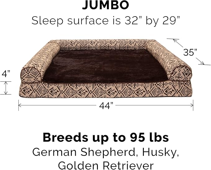 Furhaven Orthopedic Dog Bed for Large Dogs w/ Removable Bolsters & Washable Cover 95 lbs