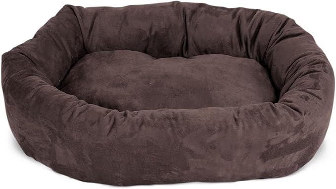 Majestic Pet 40 Inch Suede Calming Dog Bed Washable – Cozy Soft Round Dog Bed with Spine Support for Dogs to Rest their Head 40x29x9 (Inch)