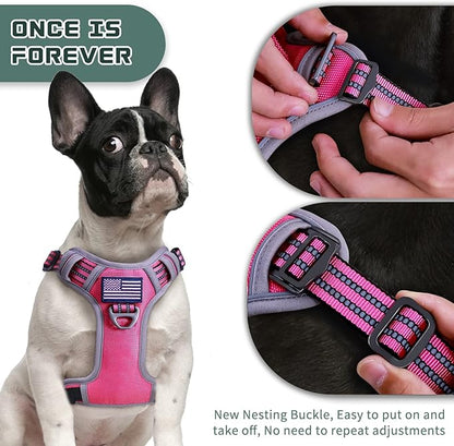 BUMBIN Tactical Dog Harness for Small Dogs No Pull, Famous TIK Tok No Pull Puppy Harness, Fit Smart Reflective Pet Walking Harness for Training, Adjustable Dog Vest Harness with Handle Pink S