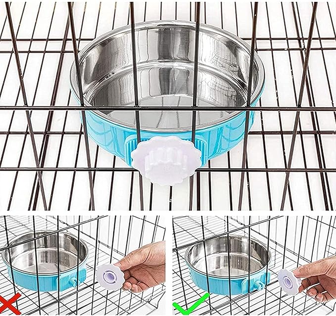 Dog Crate Bowl, Hanging Stainless Steel Removable Pet Crate Water & Food Bowls, Pet Cage Feeder Container Coop Cup for Cat Puppy Birds Rats Guinea Pigs Rabbit Hamster (2PCS)