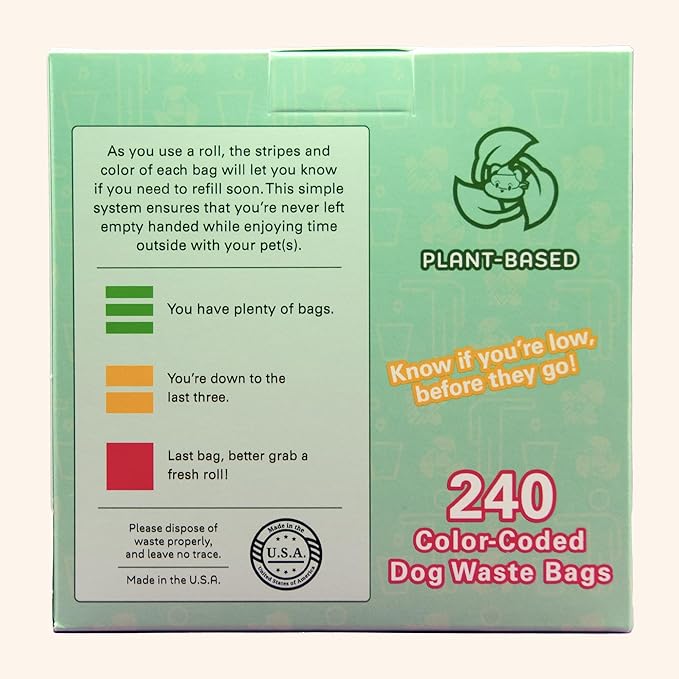 Color-Coded Dog Poop Bags 240 bags (16 rolls)