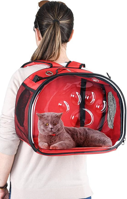 Pet Carrier Backpack, cat Carrier Bag, cat Dog Carrier Bag, Bird Carrier Bag, Backpack Carrier with Foldable Shoulder Strap, Designed for Cats and Puppies, Airline Approved, Travel, Hiking (Red)