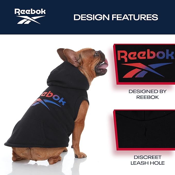 Reebok Dog Hoodie – Fleece Dog Sweater with Leash Hole
