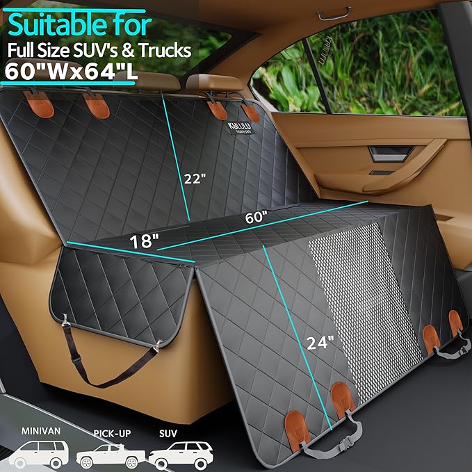 KULULU Dog Car Seat Cover for Back Seat 100% Waterproof (60" W 64" L))