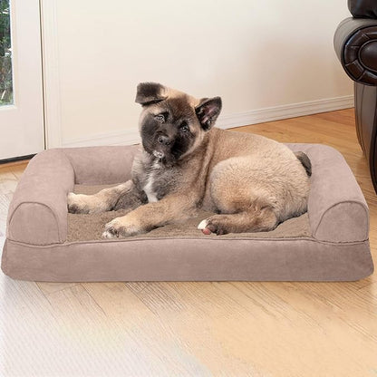 Furhaven Memory Foam Dog Bed for Medium/Small Dogs w/ Removable Bolsters & Washable Cover 35 lbs
