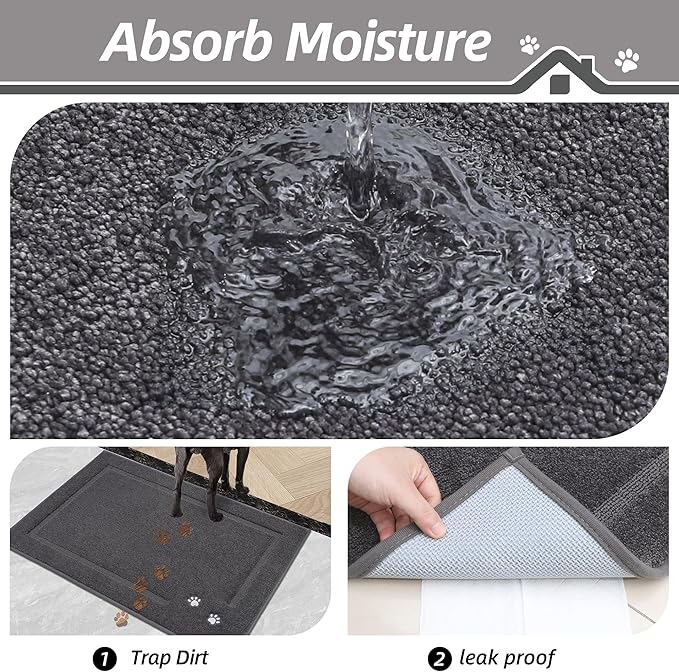 BEQHAUSE Dog Door Mat for Muddy Paws Dirt Trapper Absorbent Mud Mat for Dogs Non-Slip Washable Entryway Rug Low-Profile Soft Indoor Door Mats for Muddy Wet Shoes and Paws 20"x32"